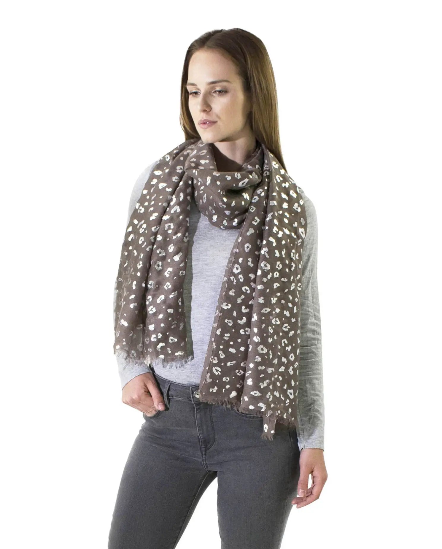 Silver Foil Leopard Print Large Scarf