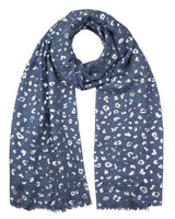 Navy scarf with white and grey flowers in Silver Foil Leopard Print Large Scarf