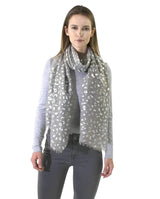 Woman wearing Silver Foil Leopard Print Large Scarf