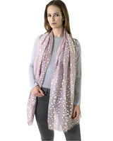 Silver Foil Leopard Print Large Scarf on a woman