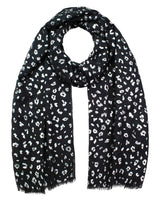 Black and white scarf with silver foil leopard print