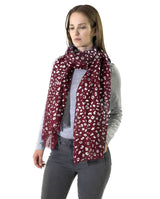 Woman wearing Silver Foil Leopard Print Large Scarf