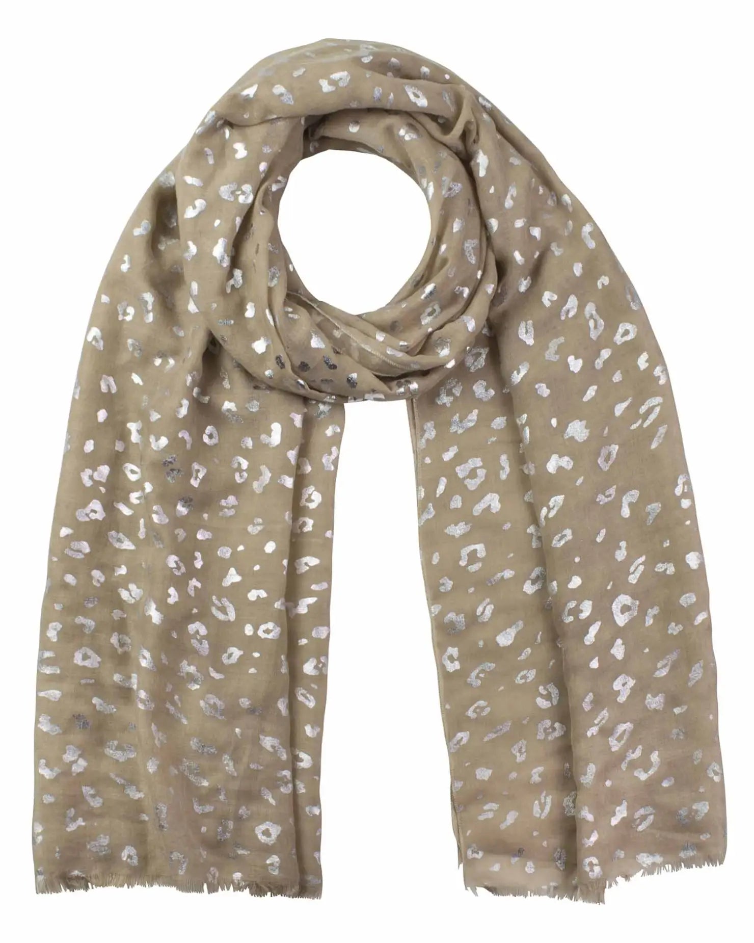 Beige scarf with white spots from Silver Foil Leopard Print Large Scarf.
