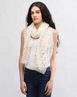 White scarf with gold stars displayed in Silver Foil Triangle Print Oversized Scarf.