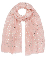 Pink scarf with silver foil triangle print, displayed in Silver Foil Triangle Print Oversized Scarf.