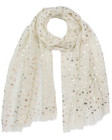 White scarf with gold foil stars, Silver Foil Triangle Print Oversized Scarf