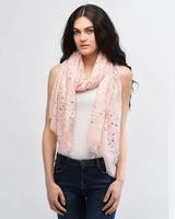 Woman in pink floral scarf - Silver Foil Triangle Print Oversized Scarf