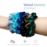 Blue and green flower wrist corsage on Skinny Velvet Hair Scrunchies for versatile styling, set of 6pcs.