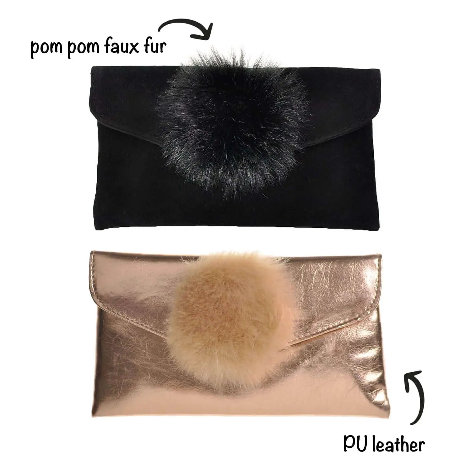 Small Envelope PomPom Clutch Bag with pom pom detail