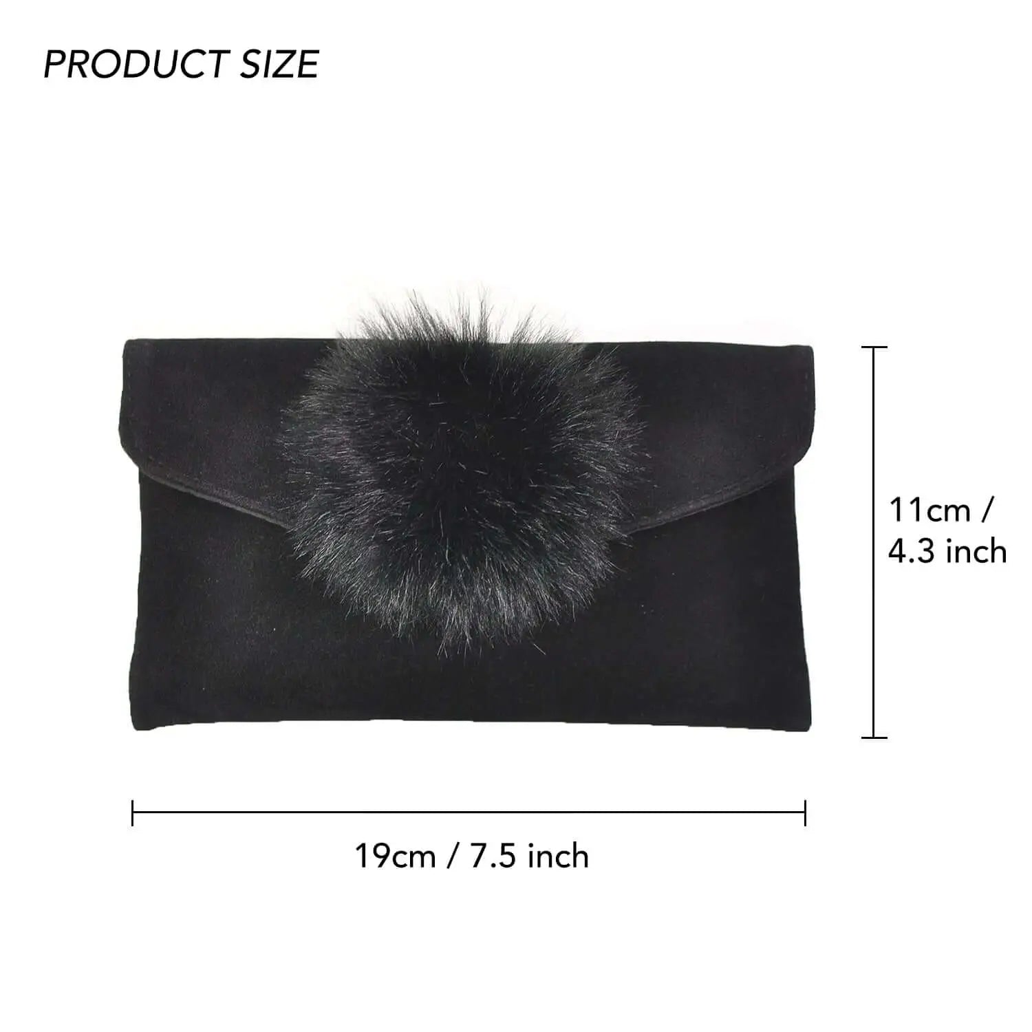 Small Envelope PomPom Clutch Bag for Women with Fur Pom