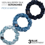 Small Skinny Mulberry Silk Hair Scrunchies - 3 Pack with black label