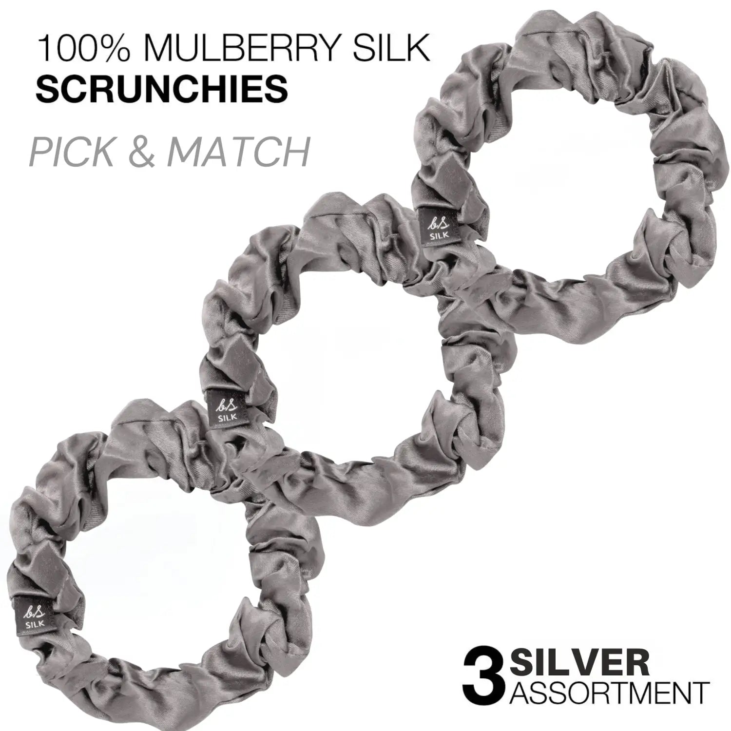 Small Skinny Mulberry Silk Hair Scrunchies - 3 Pack - Hair Scrunchies