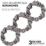 Small Skinny Mulberry Silk Hair Scrunchies - 3 Pack - Hair Scrunchies