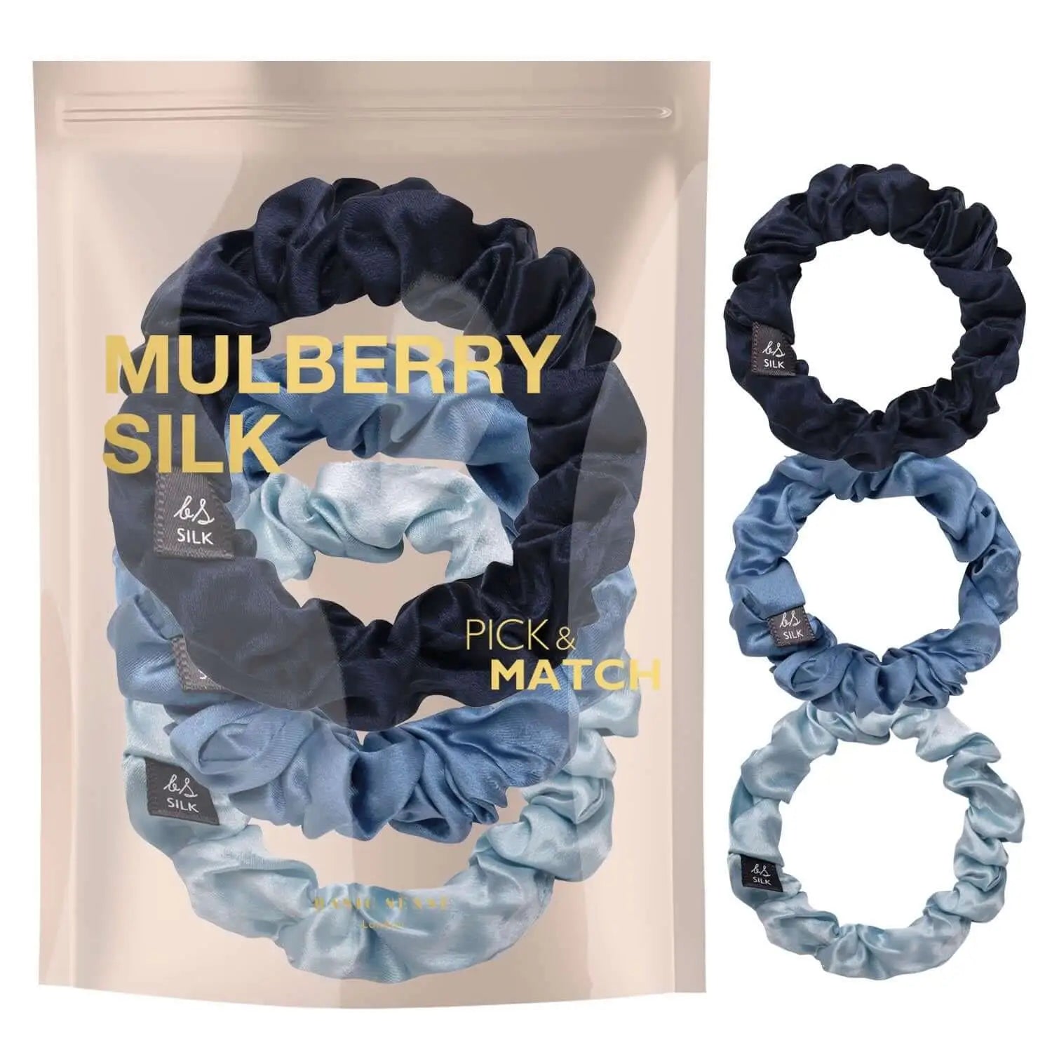 Mulberry silk hair scrunchies - close-up view