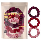 Close up of Small Skinny Mulberry Silk Hair Scrunchies - 3 Pack
