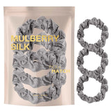 Small Skinny Mulberry Silk Hair Scrunchies - 3 Pack - Silver - Hair Scrunchies