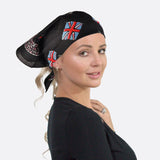Stylish woman wearing Small Union Jack Print bandana