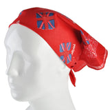 Small Union Jack Print Bandana on mannequin head with red bandana