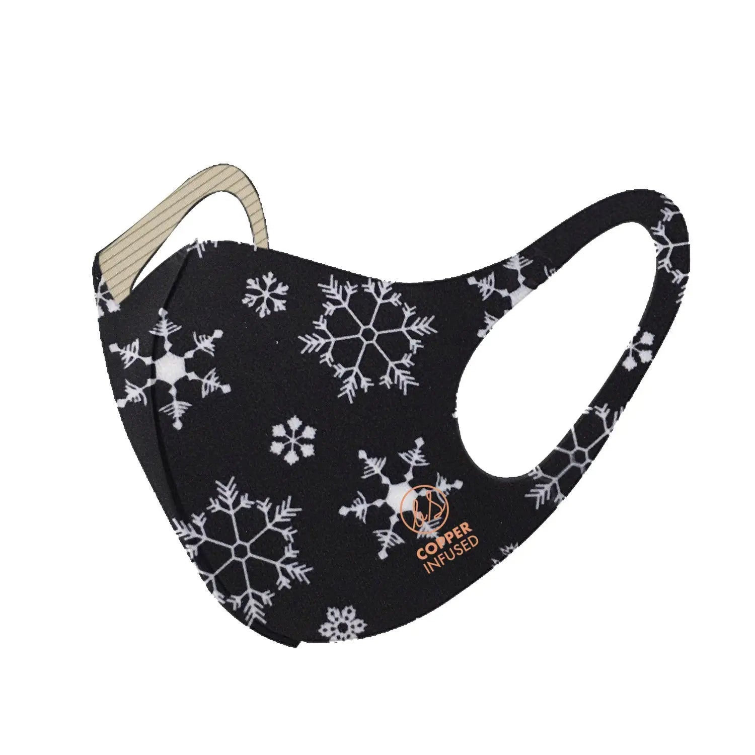 Snowflake printed copper ion infused face mask with snowflakes pattern