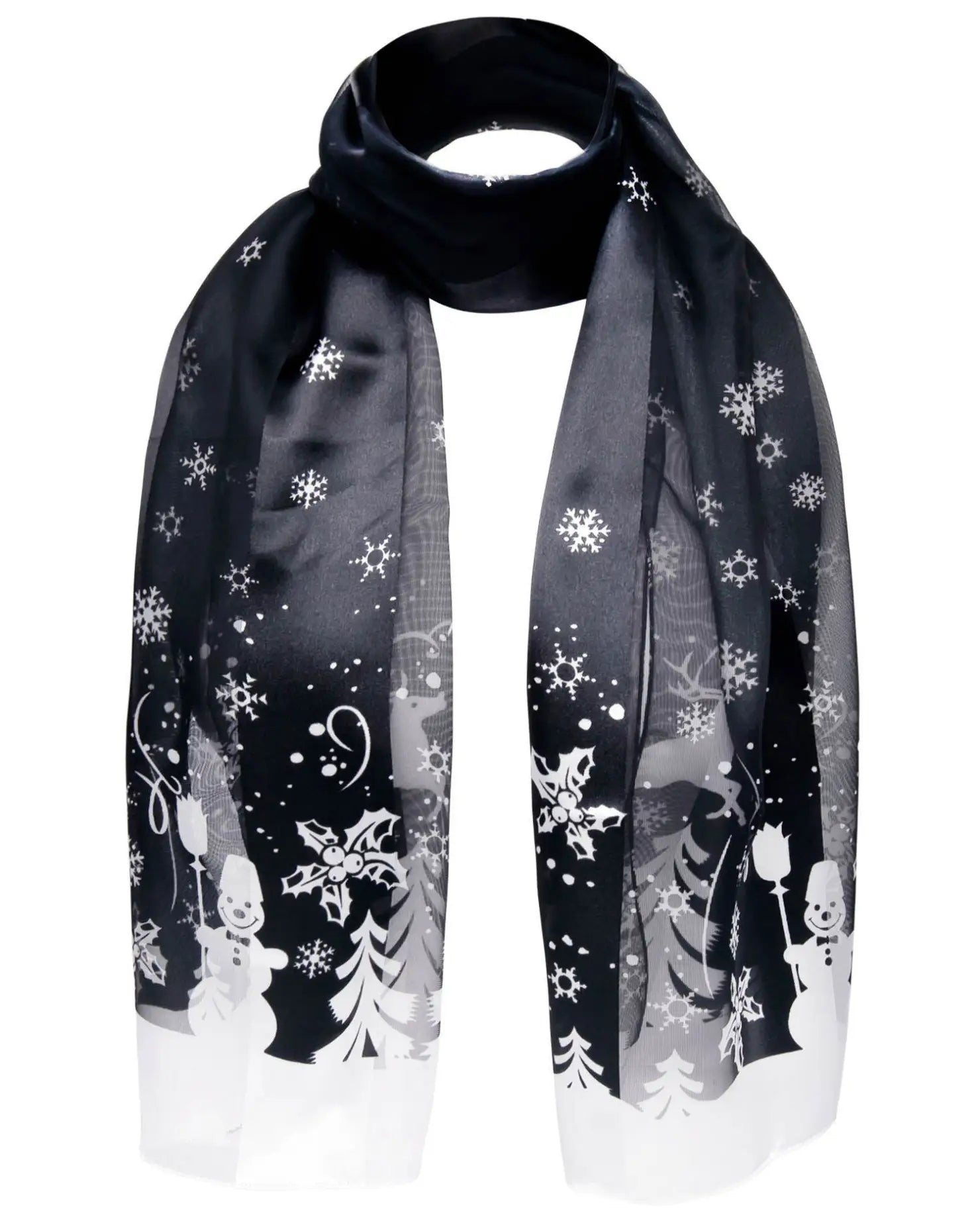 Snowman satin stripe scarf with snowflakes