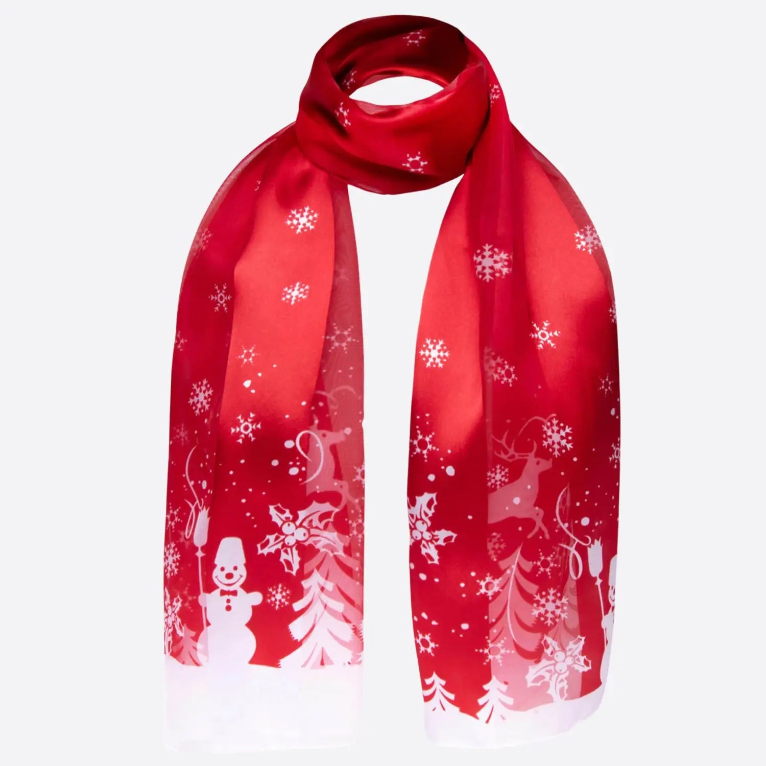 Snowman satin stripe scarf with snowmen and snowflakes