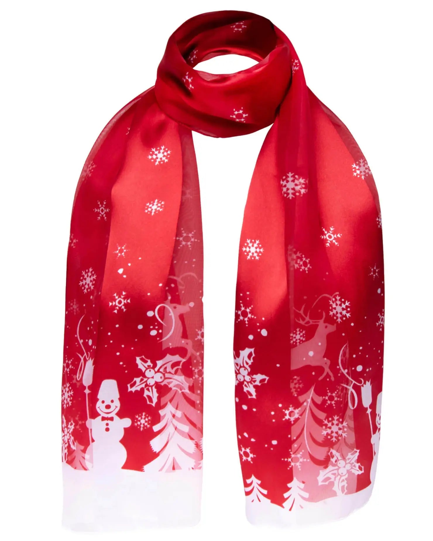 Snowman satin stripe red scarf with snowmen and snowflakes