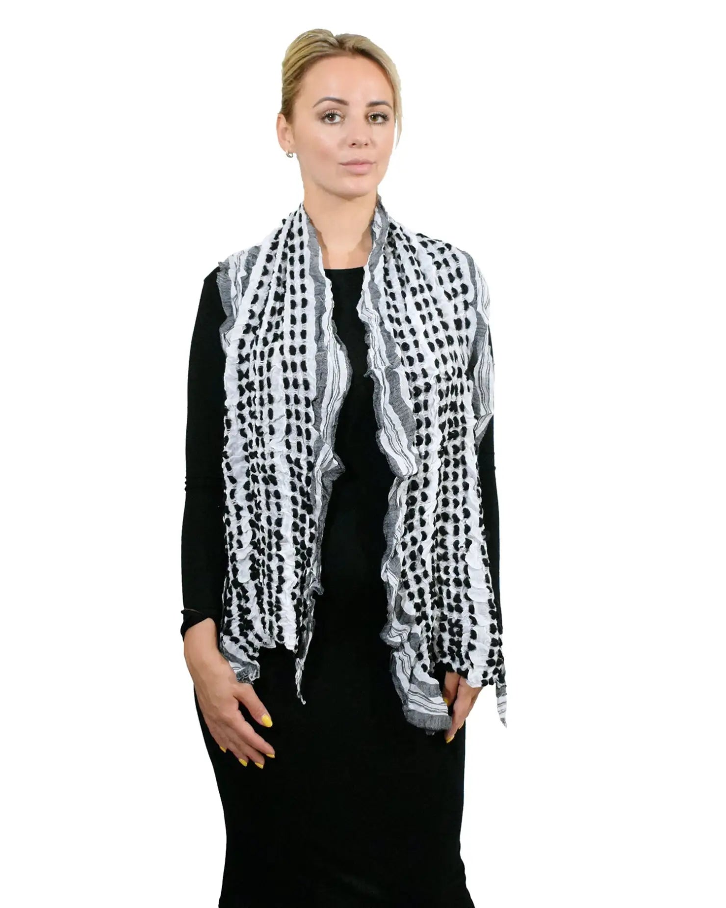Soft Knitted Striped Print Scarf on Woman