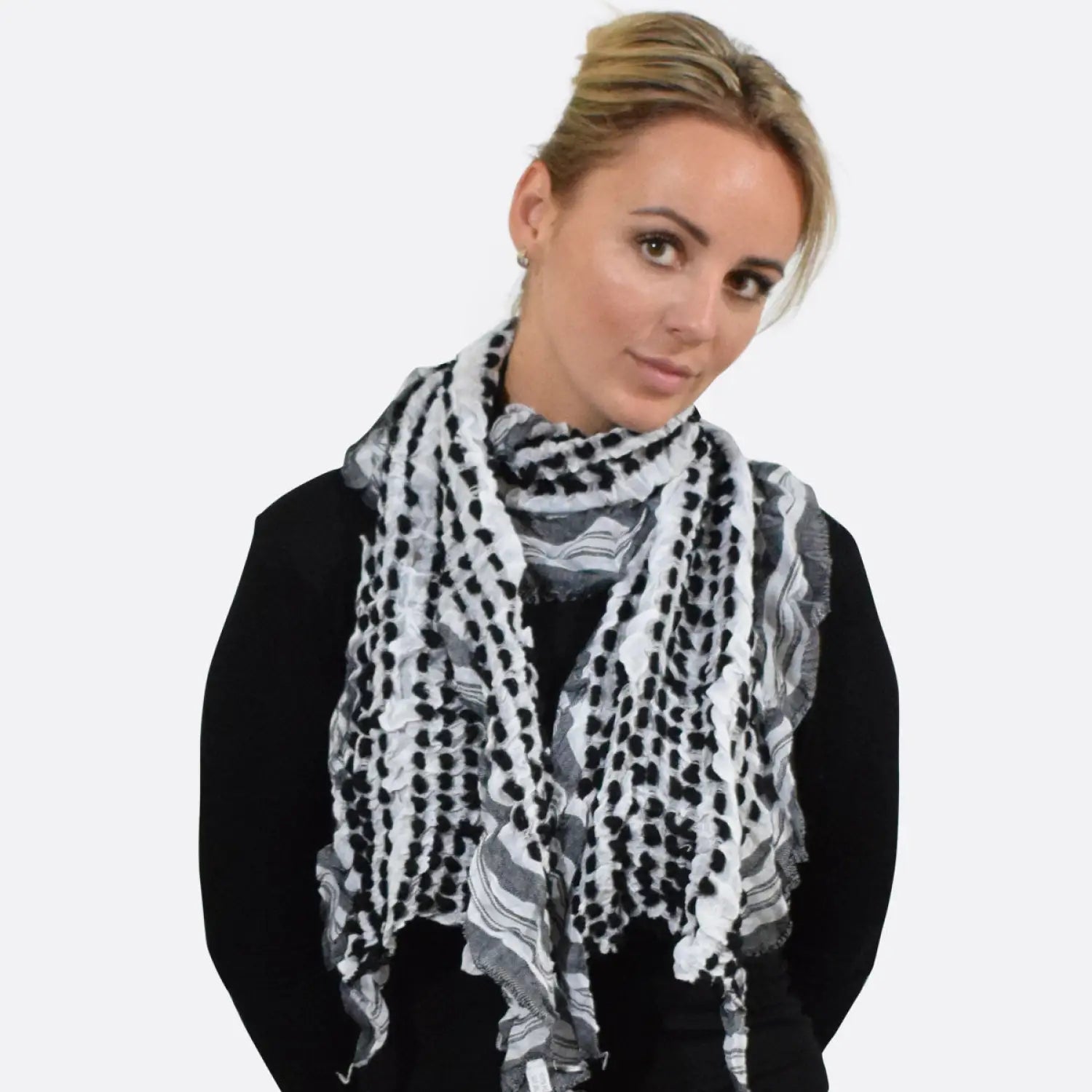 Soft Knitted Scarf with Black and White Striped Print