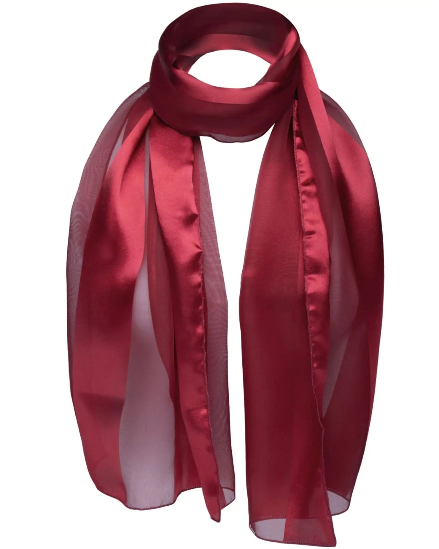 Solid Shimmering Satin Stripe Scarf with Red and White Design
