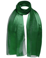 Solid Shimmering Satin Stripe Scarf - Lightweight: Green scarf with white stripe.