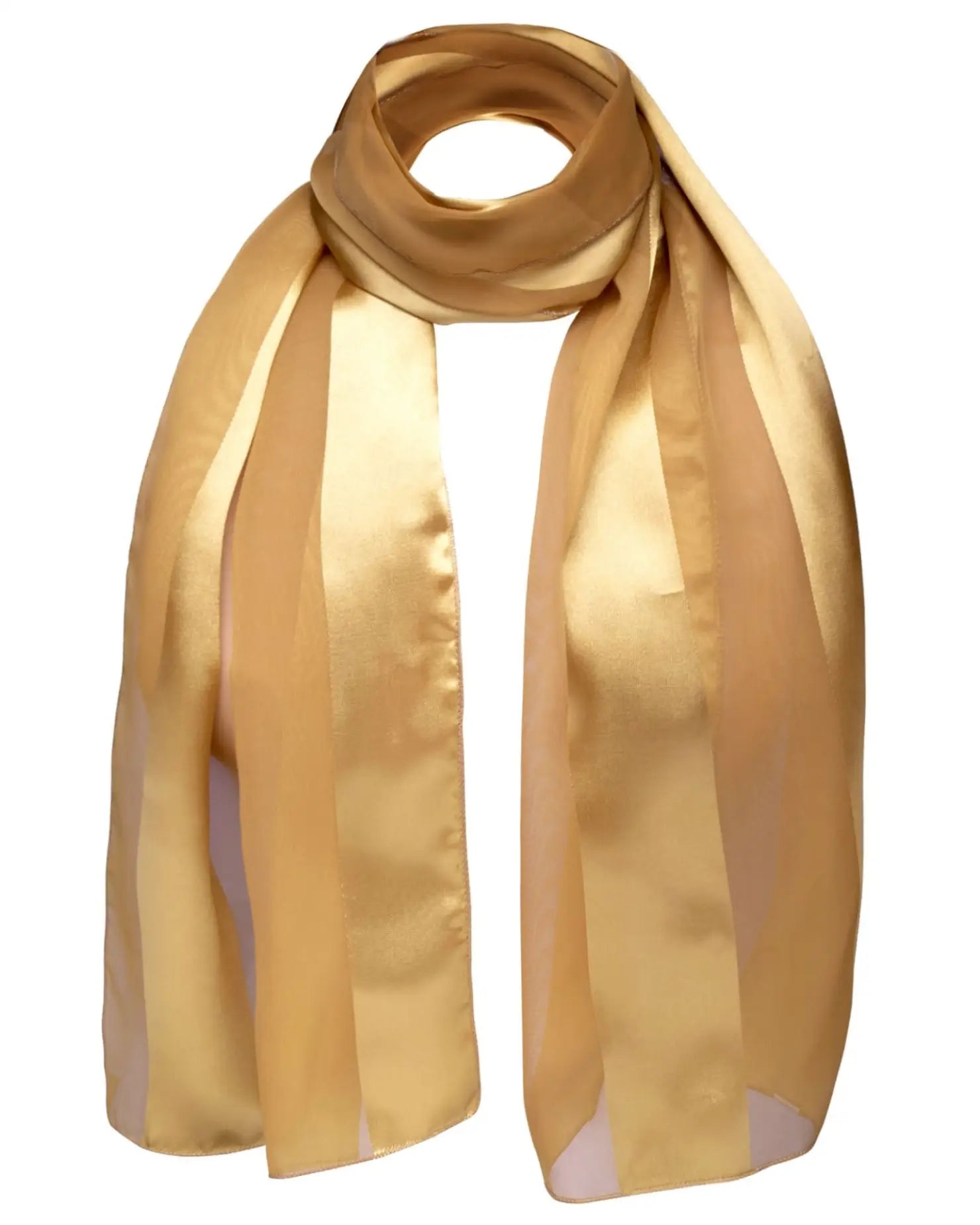 Gold satin stripe scarf on white background - Solid Shimmering Satin Stripe Scarf.