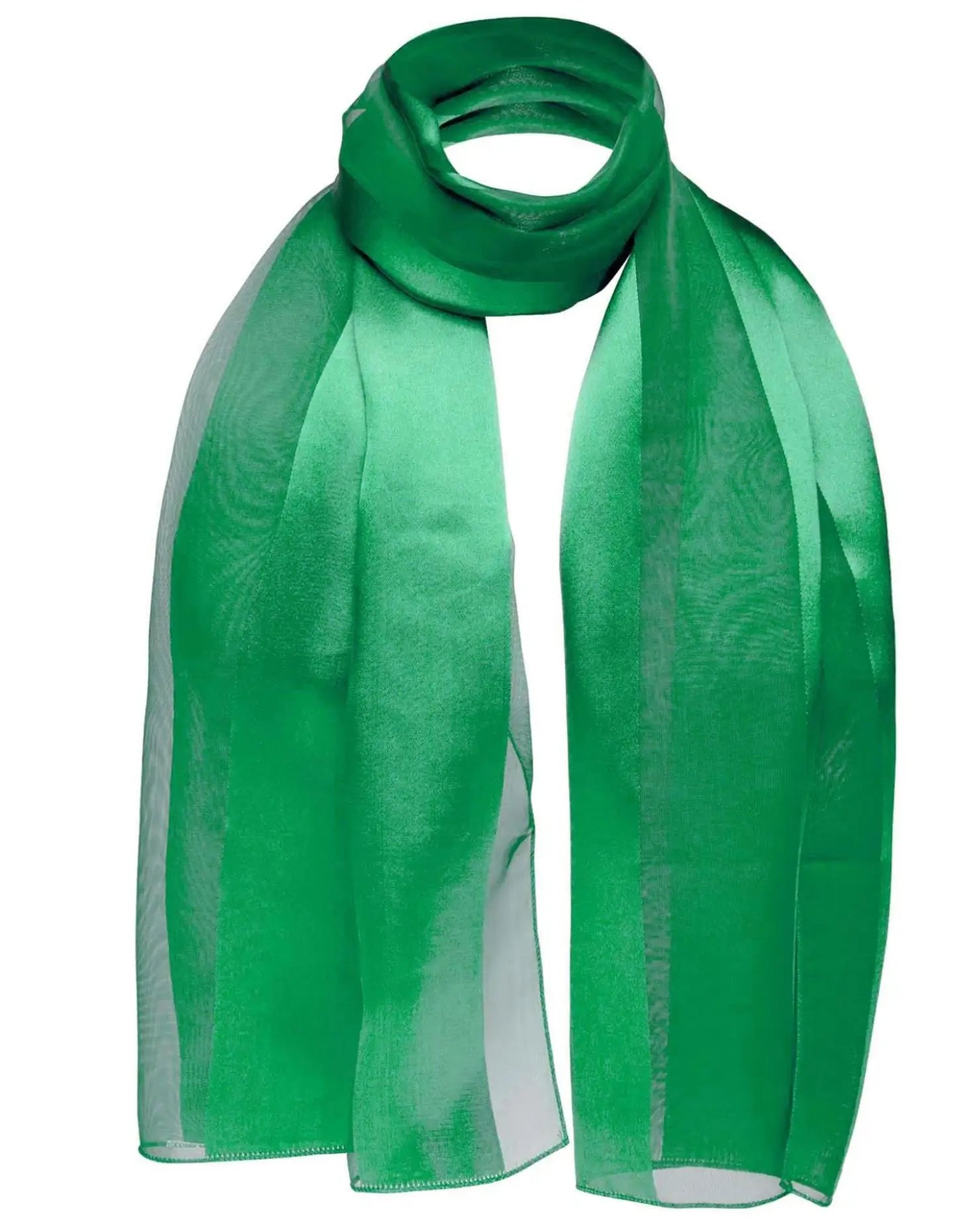Solid Shimmering Satin Stripe Scarf - Lightweight in Green with White Stripe