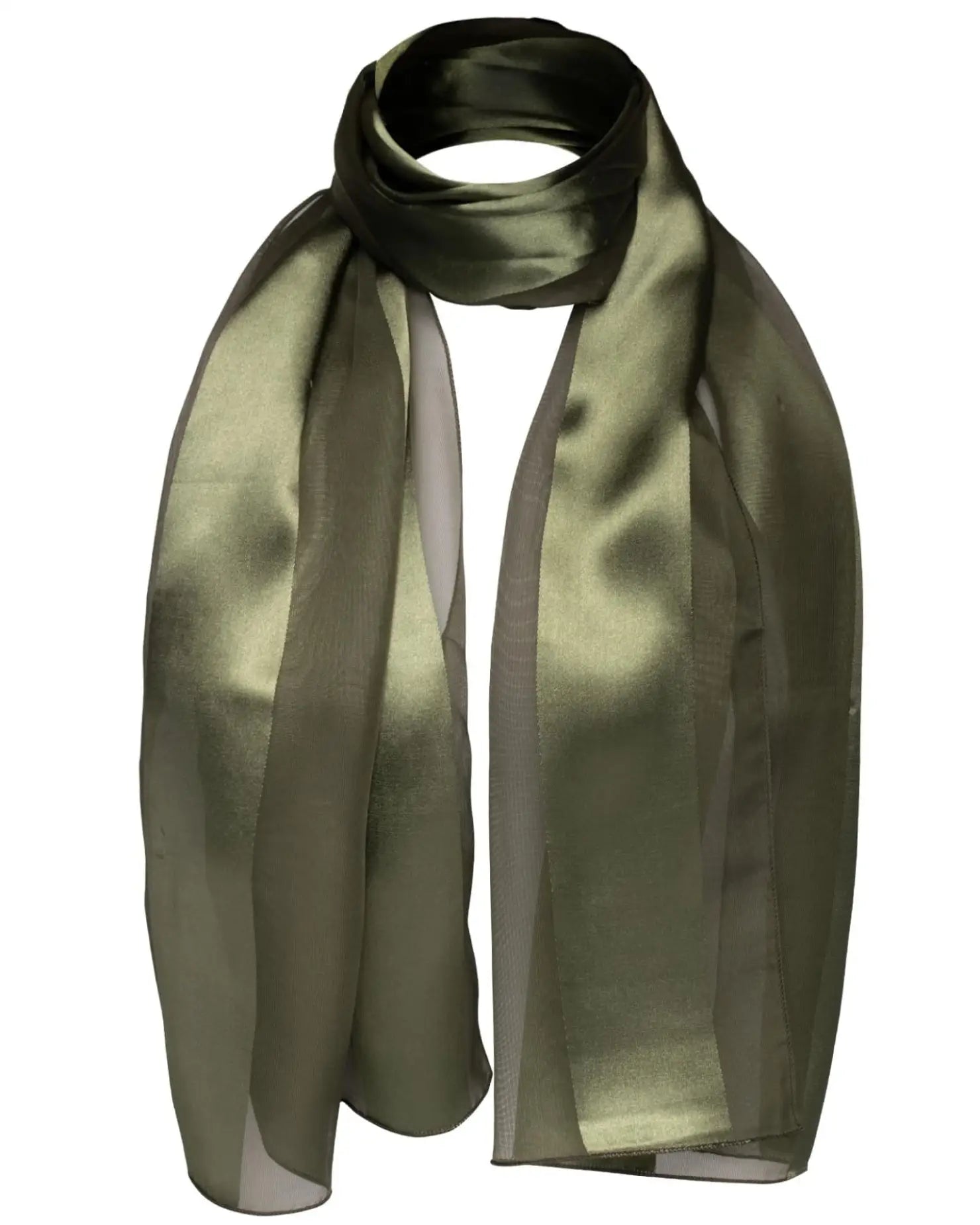 Green satin stripe scarf with black border