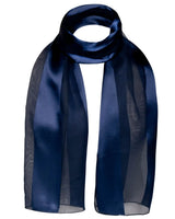Navy blue satin stripe scarf with black stripe detail