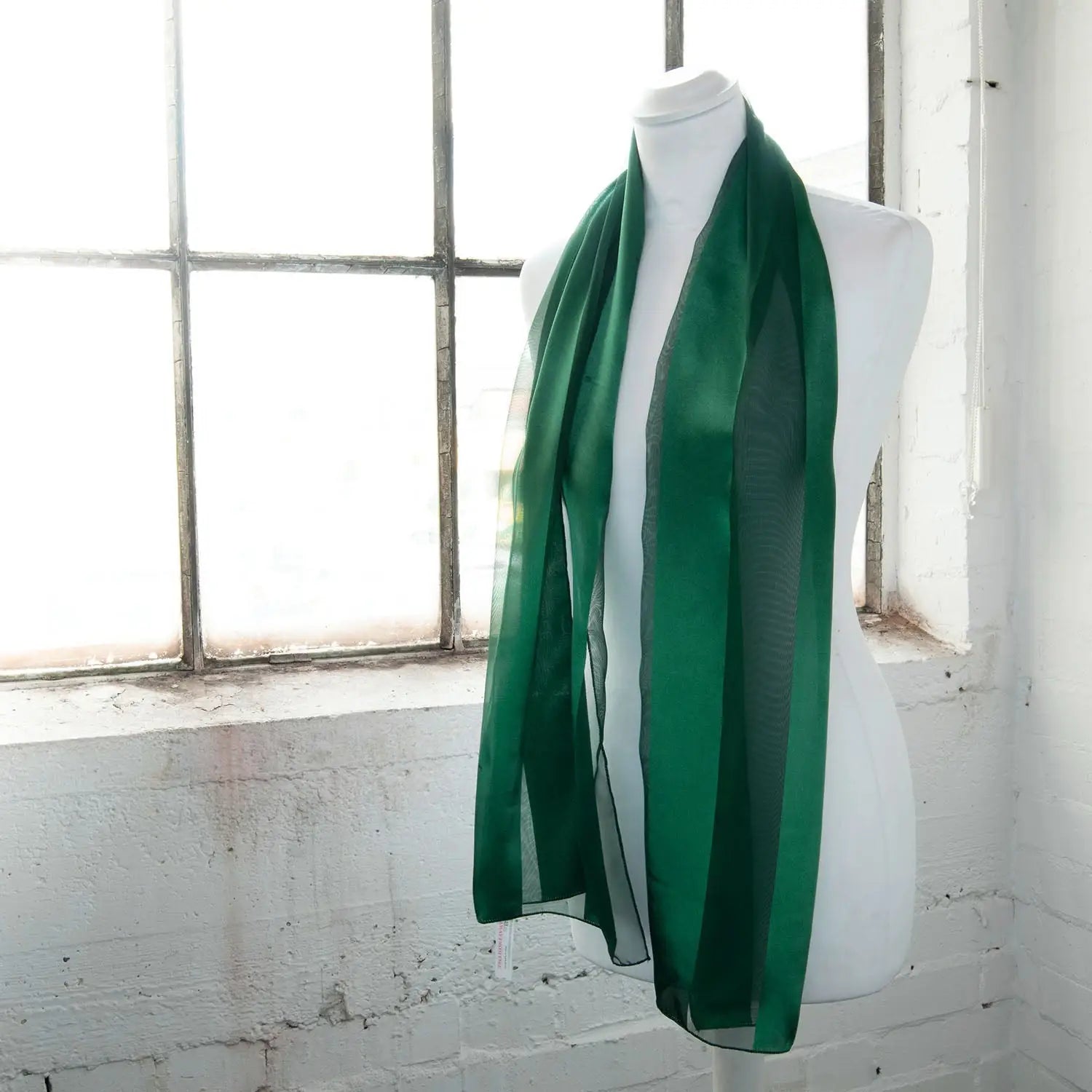 Solid Shimmering Satin Stripe Scarf - Lightweight displayed on mannequin