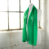 Solid Shimmering Satin Stripe Scarf - Lightweight, green scarf on a mannequin