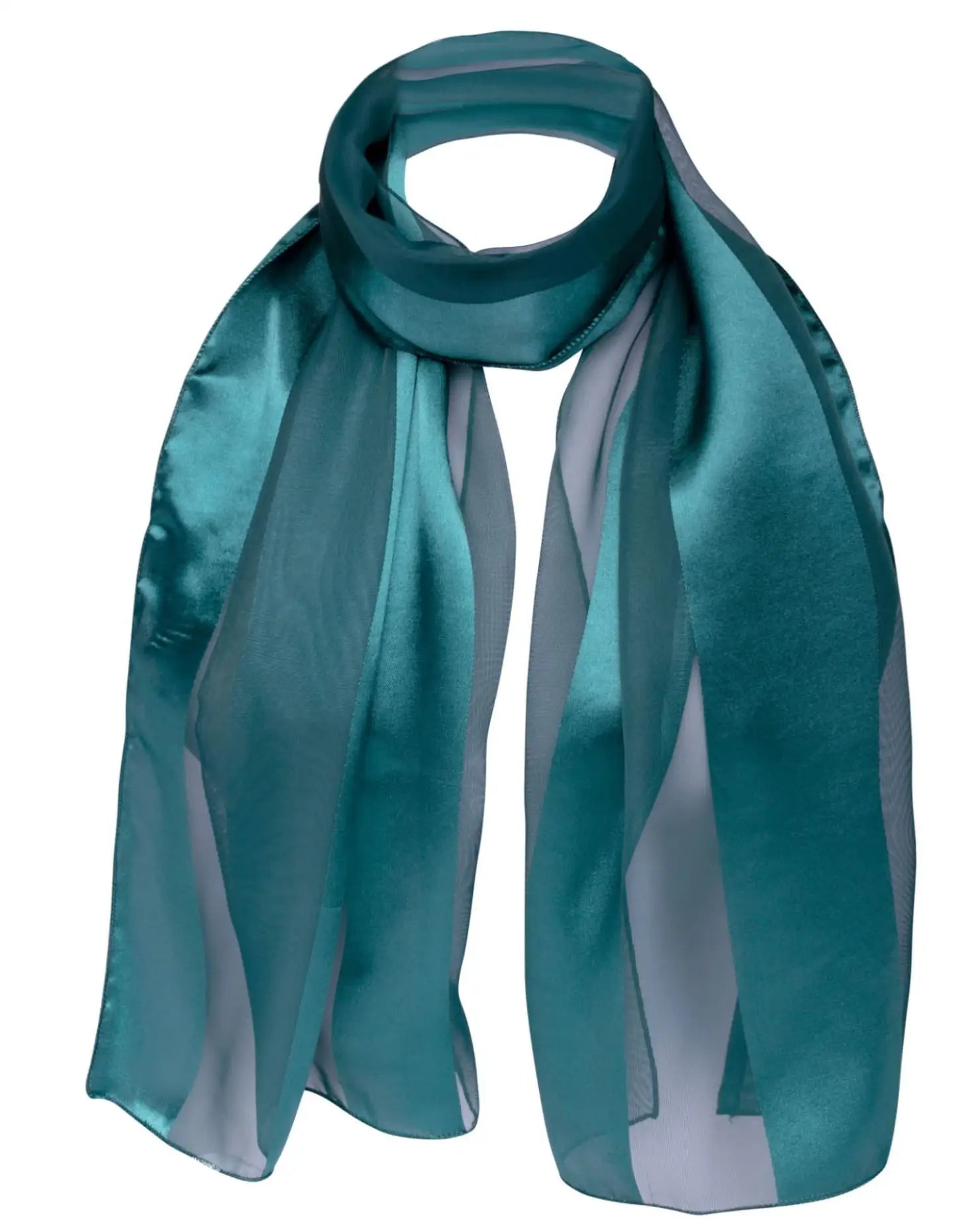 A teal green satin stripe scarf with grey border - Solid Shimmering Satin Stripe Scarf