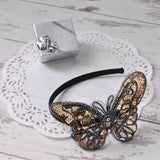Black and gold butterfly Alice headband with ribbon, Sparkling Butterfly Alice Headband.