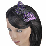 Purple butterfly hair clip on Sparkling Butterfly Alice Headband.