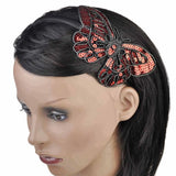 Red and black butterfly Alice headband with sequins and spangles