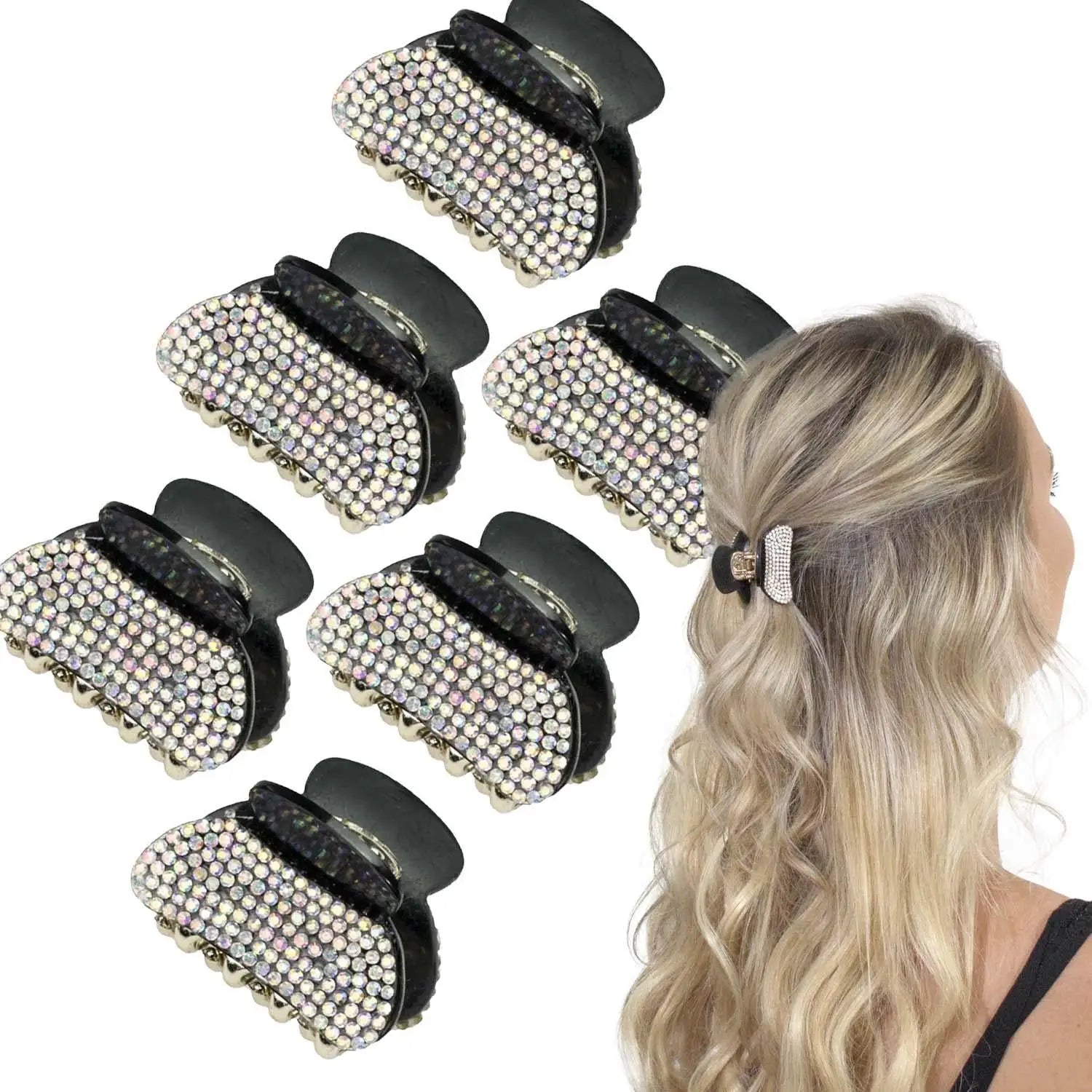 A set of 6pcs sparkling small hair claws with rhinestones for stylish hairdos