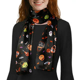 Spooky Halloween Satin Stripe Scarf with Pumpkins Monsters and Ghosts - Scarves
