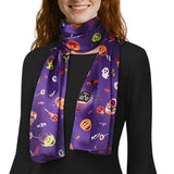 Spooky Halloween Satin Stripe Scarf with Pumpkins Monsters and Ghosts - Scarves