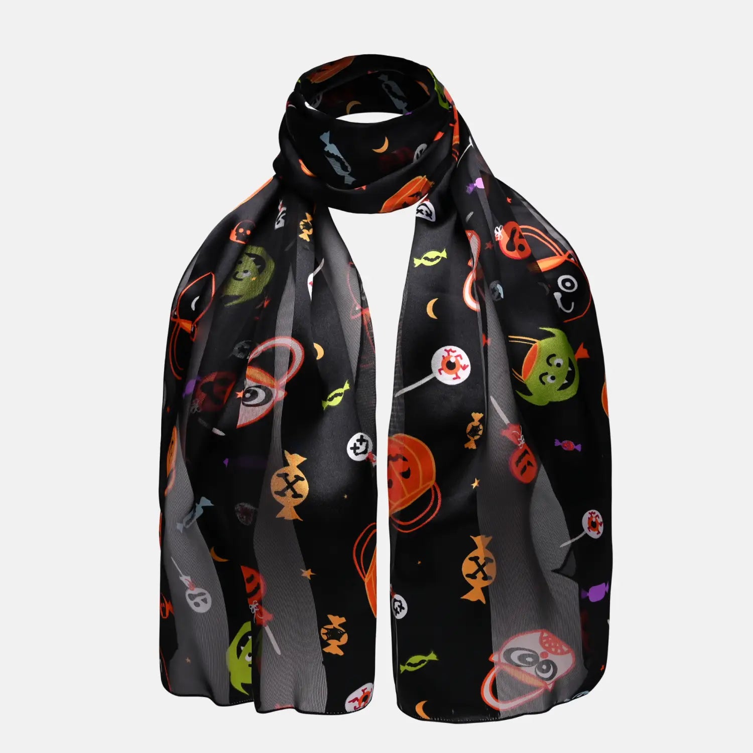 Satin stripe scarf with colorful planets and stars