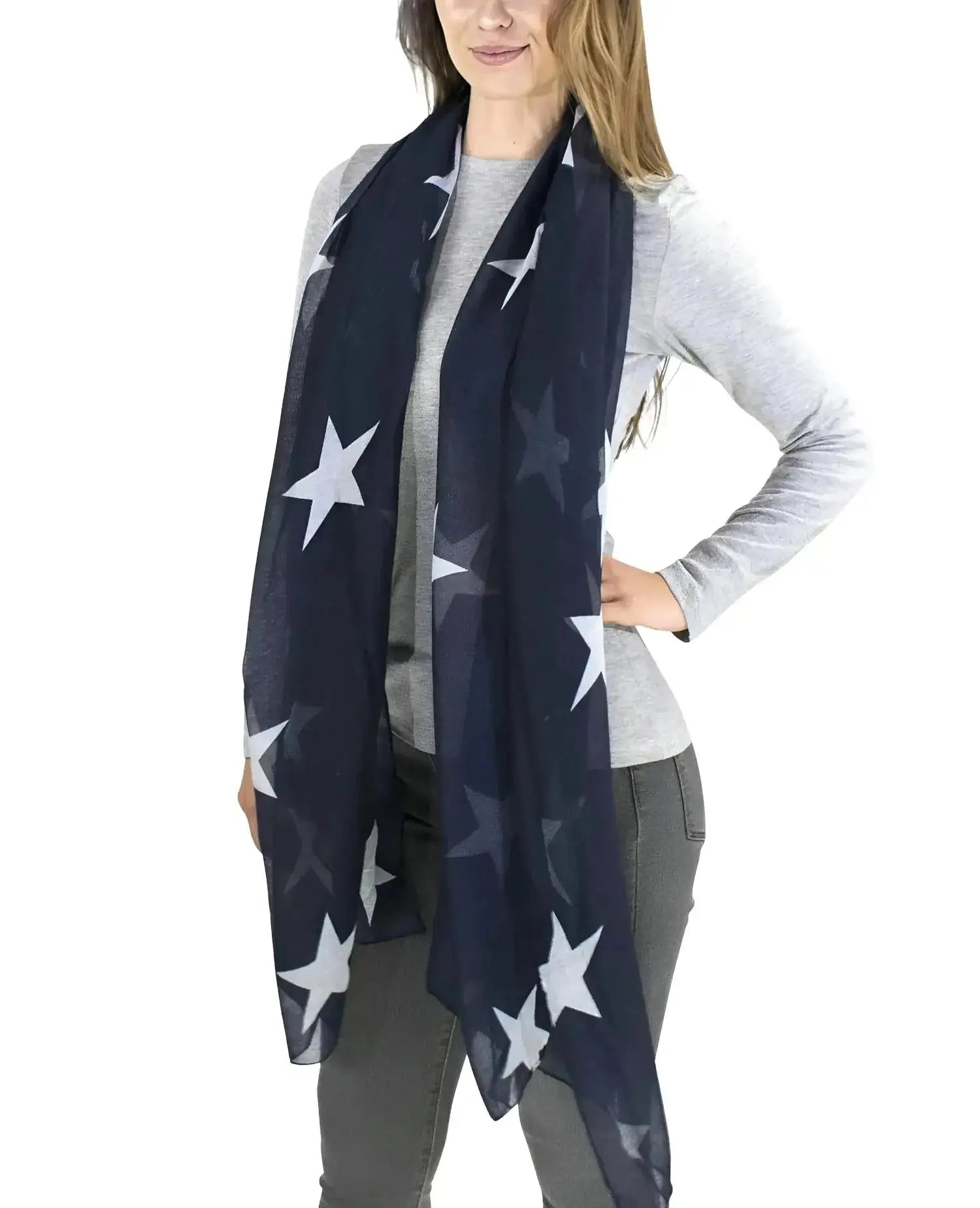 Retro star oversized scarf with navy and white star pattern