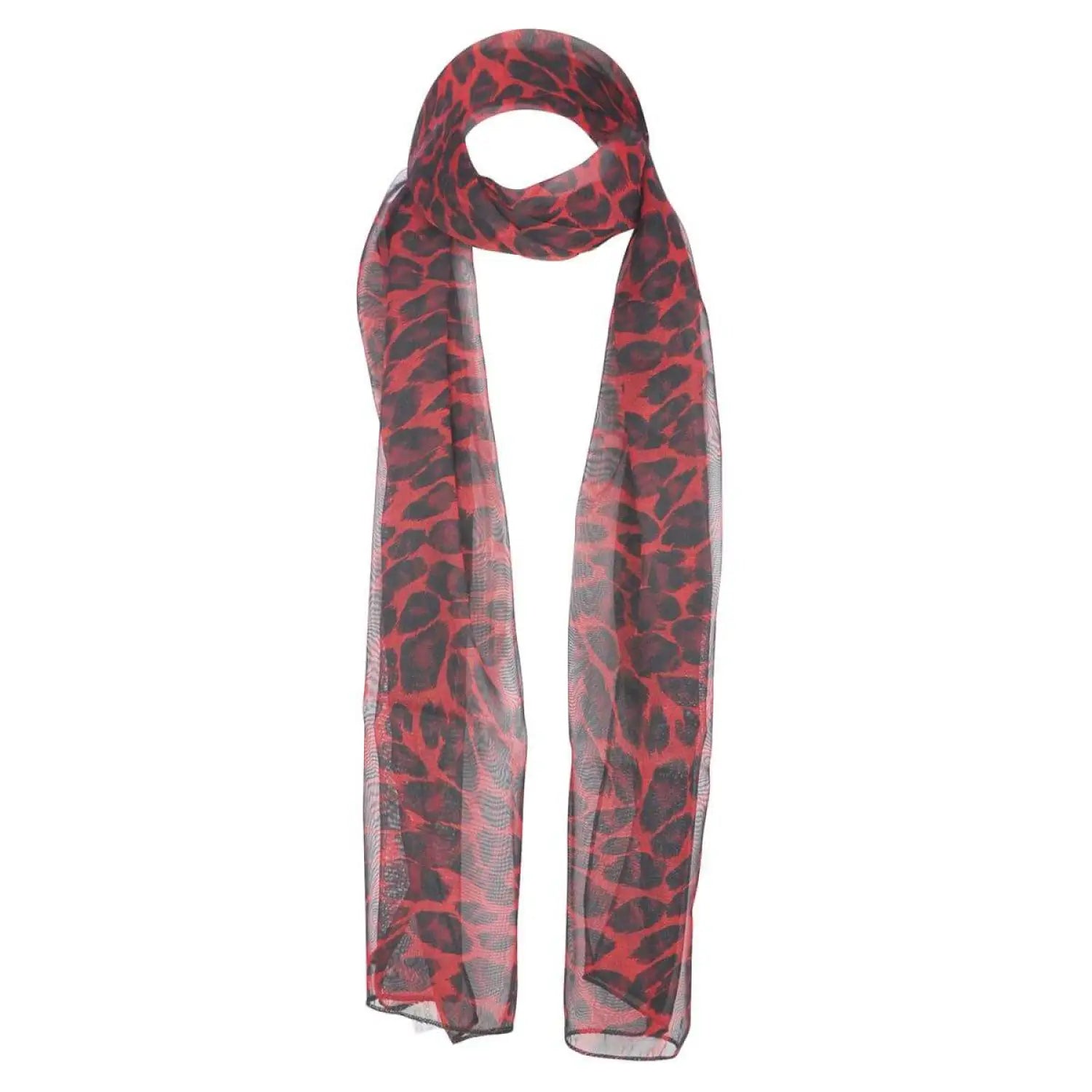 Stylish Leopard Print Chiffon Scarf with Red and Black Design