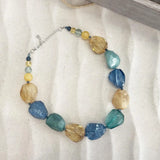 Summer Chunky Bead Necklace with Glass and Gold and Blue Beads