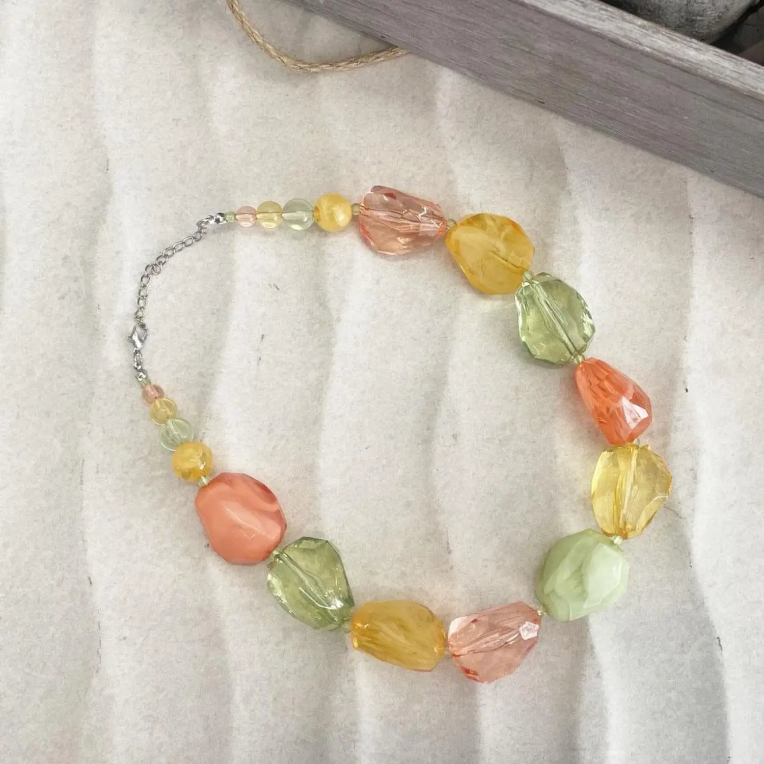 Summer Chunky Bead Necklace with Multi Colored Glass Beads