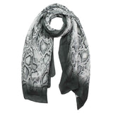 Super Soft Snake Skin Animal Ombre Neck Long Oversized Scarf in gray and white snakeskin pattern