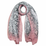 Super Soft Snake Skin Animal Ombre Neck Long Oversized Scarf in gray with pink edges